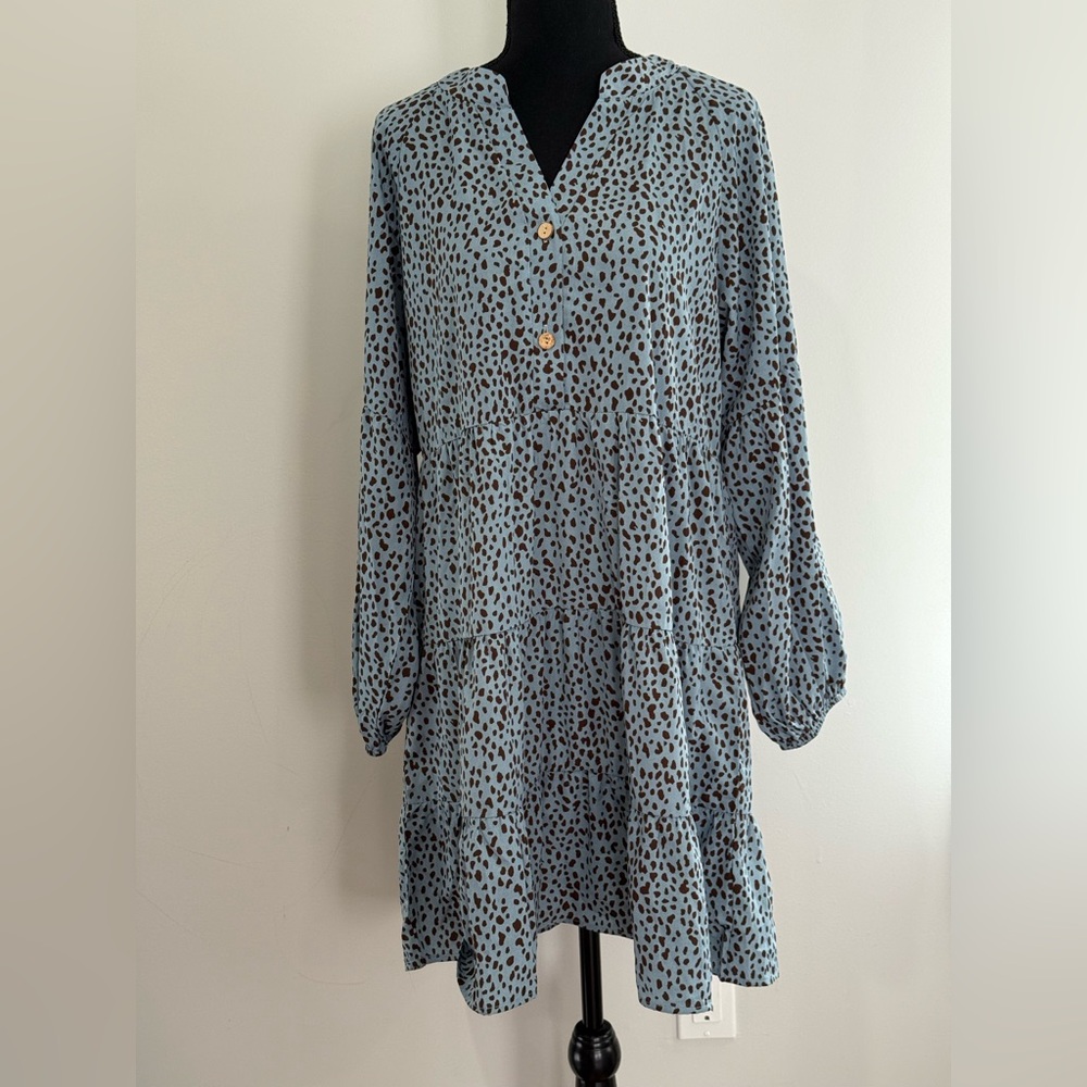 Temofon L Blue Patterned Women's Knee Length Dress 113